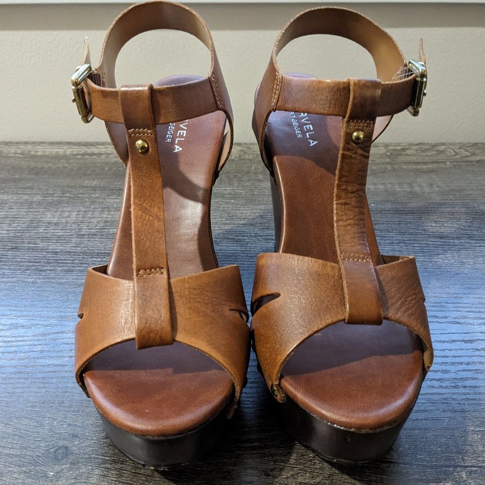 Carvela Kurt Geiger "Katey" Leather Platform Wedge Sandal Size 40